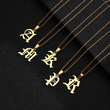 Fashion Initial Jewelry Curb Cuban Link Chain Customized Name Old English Font 26 Capitalized Letter necklace For Women Men