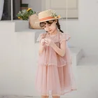 Latest Girl Lace Tulle Princess Short Sleeve Birthday Party Girl Dress With Bow