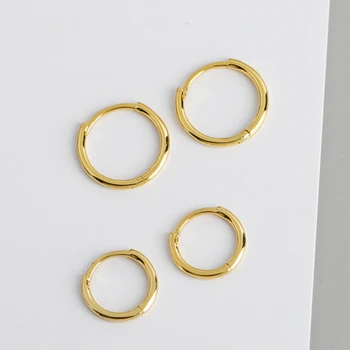 Simple Geometric Custom Hoop Jewelry 925 Sterling Silver Gold Color Circle Huggie Earrings for Women