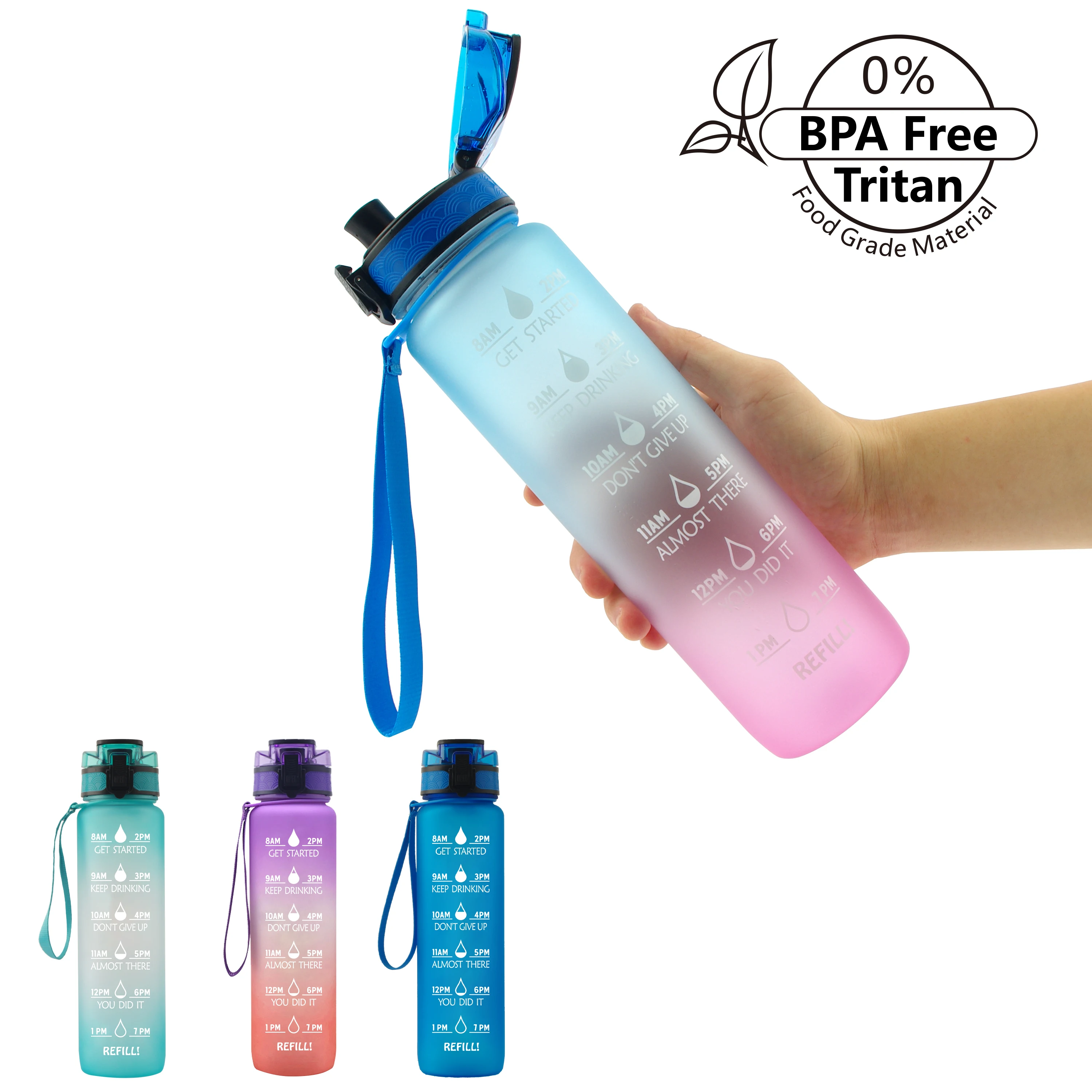 32oz Leakproof Time Marker Motivational Sport Water Bottle 
