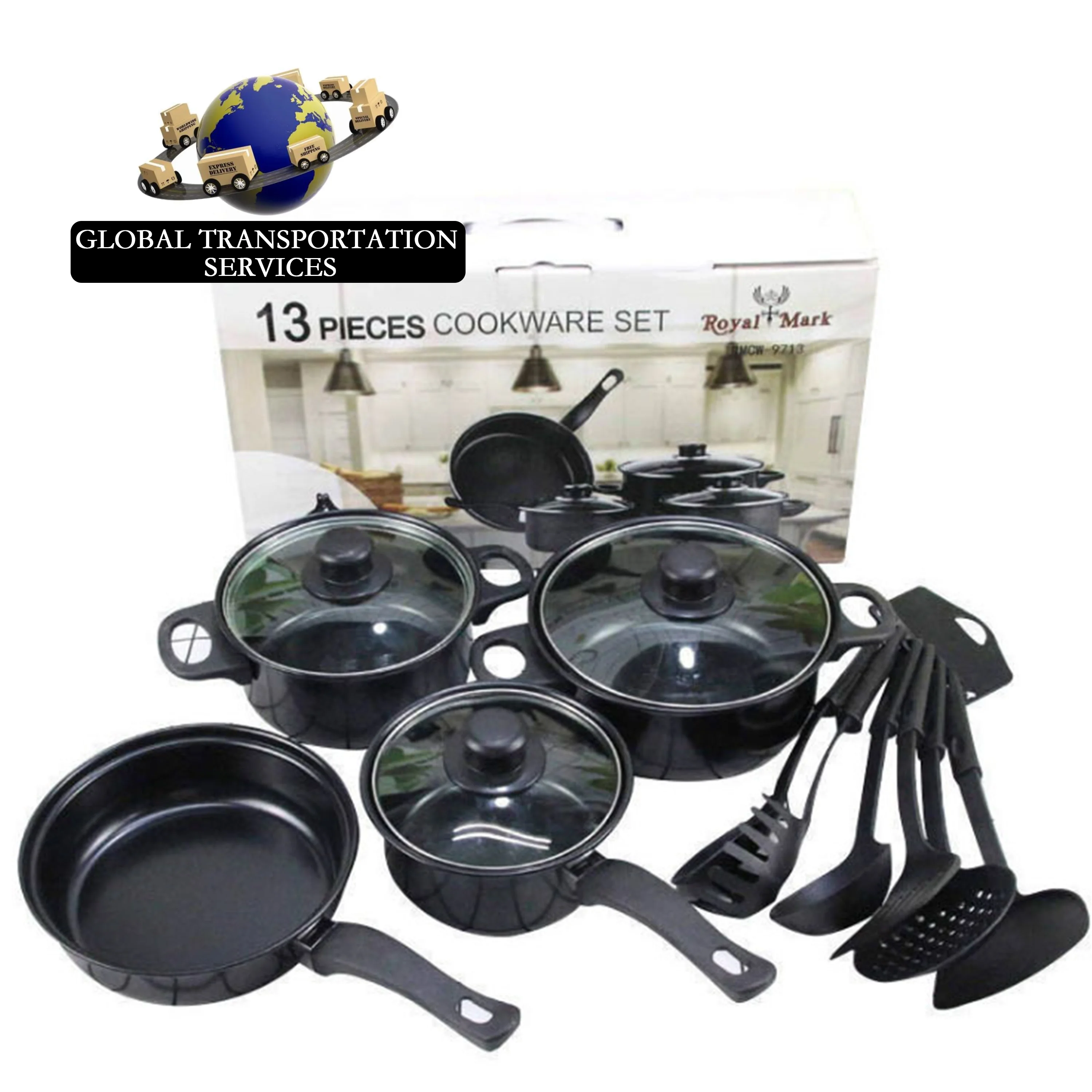 FACTORY wholesale 13 Pieces Black Cast Iron Kitchen Utensils Cooking Tools Non Stick Cookware Set With Pots And Pans Set And lid