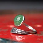 Gem Longquan Celadon Elegant Chinese Court Style Celadon Glaze Drops Gem Sterling Silver Ring