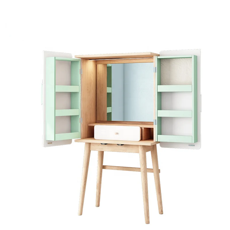 Nordic Style Modern Two Storage Doors Wooden Furniture Dressing Table with Led Mirror