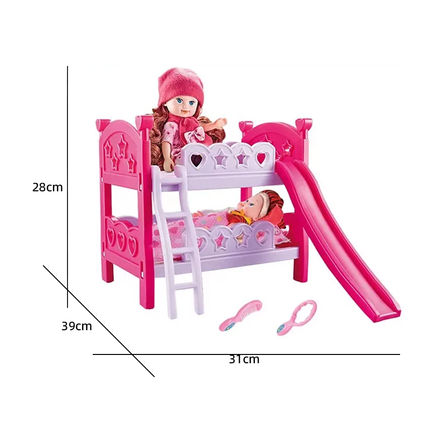 Children Play Game Two 9 Inches Doll with Double Decker Baby Bed Pretend Toys
