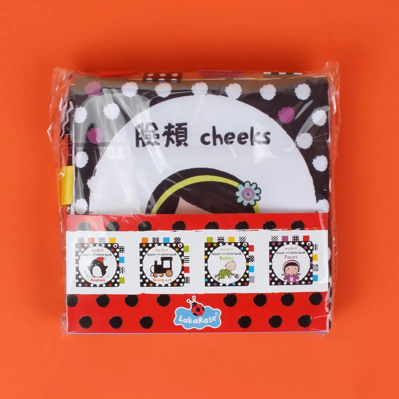 Baby's first black and white book with label cloth book baby education cognitive toys traditional + English l016