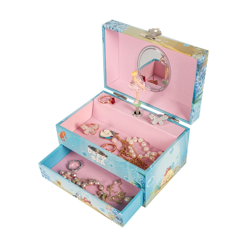 Ever Bright Classic Wood Sea Horse Music box With Drawer Custom 5inch Wind Up Jewelry  Music Box DIY Gift For Girls