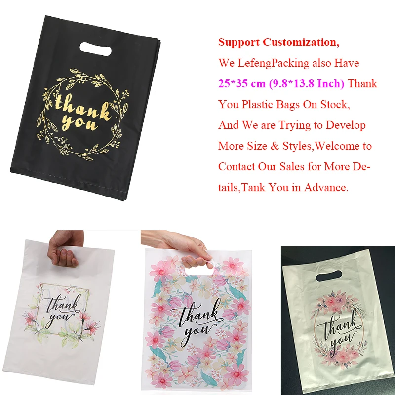 Wholesale Hdpe Ldpe Black Punch Hole Carry Retail Poly Plastic Packaging Bags Custom Thank You Shopping Bag With Logo Printed