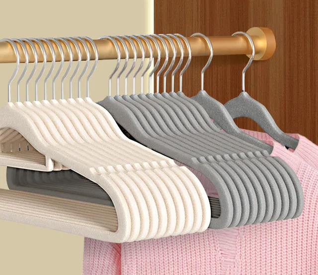 Japanese Non-Slip Non-Marking Flocking Hangers Single Tier Household Clothes Rack Hook Wardrobe Clothing Store Storage