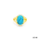 Ring JXX JJZ-68 24K Gold Plated Natural Boho Blue Gemstone Ring Turquoise Stone