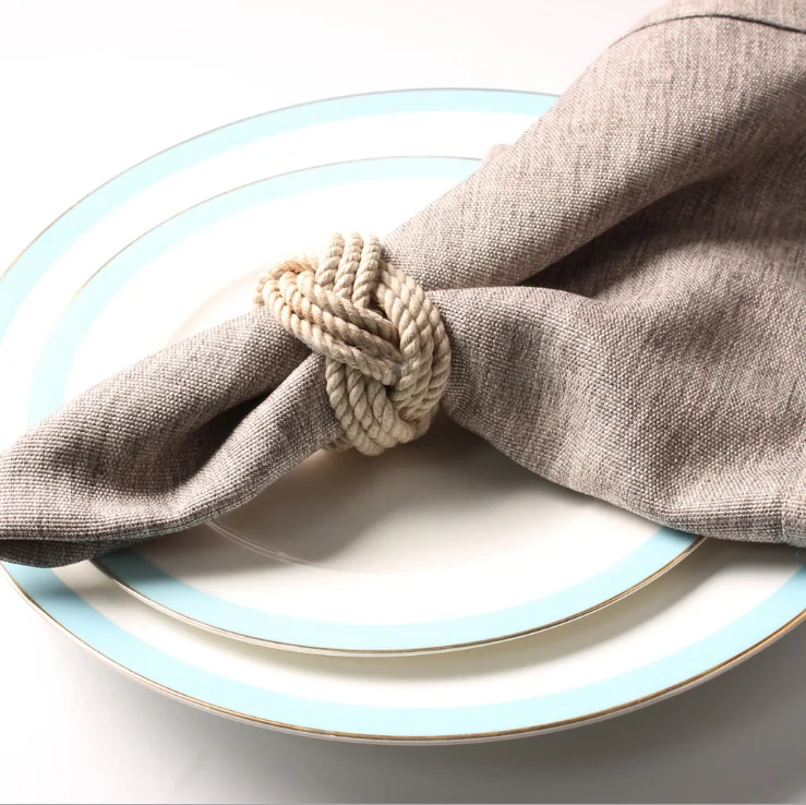 Customized Amazon Hot Selling Natural Material Jute Napkin Ring Hemp Rope Woven Napkin Button
