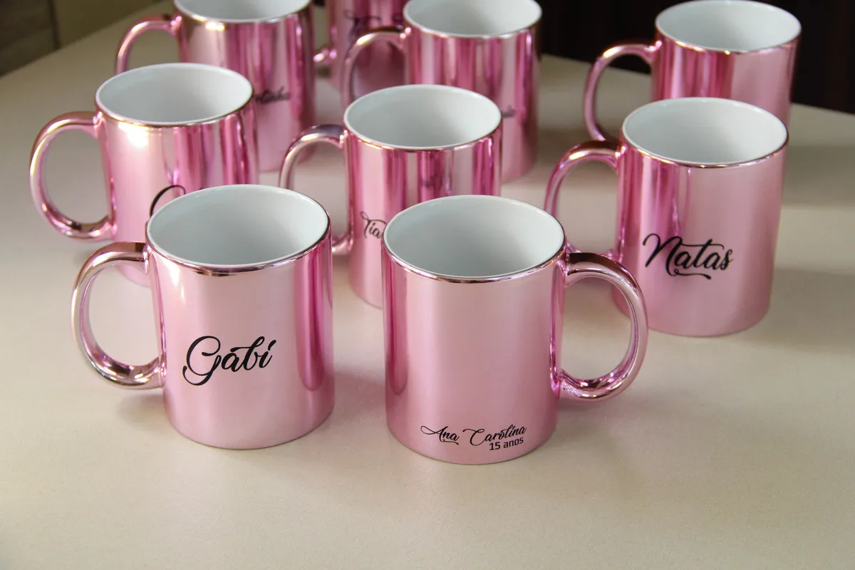 Pink sublimation blank gift diner Photo ceramic coffee milk Glitter mugs for printing