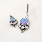 Banana Navel ASTM F136 Titanium Internally Threaded 14G Opal Zircon Curve Banana Navel Belly Cluster Piercing