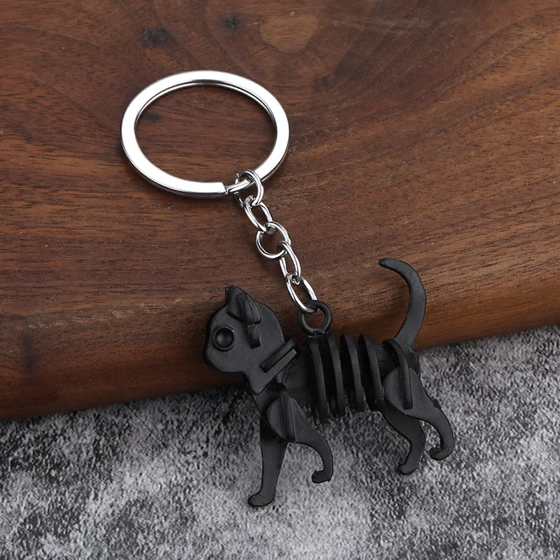 Alloy Skeleton Cat Keychain Halloween Skull Terror Key Pendant Vintage Gift For Men Key Ring Chain  Party Creative Gifts
