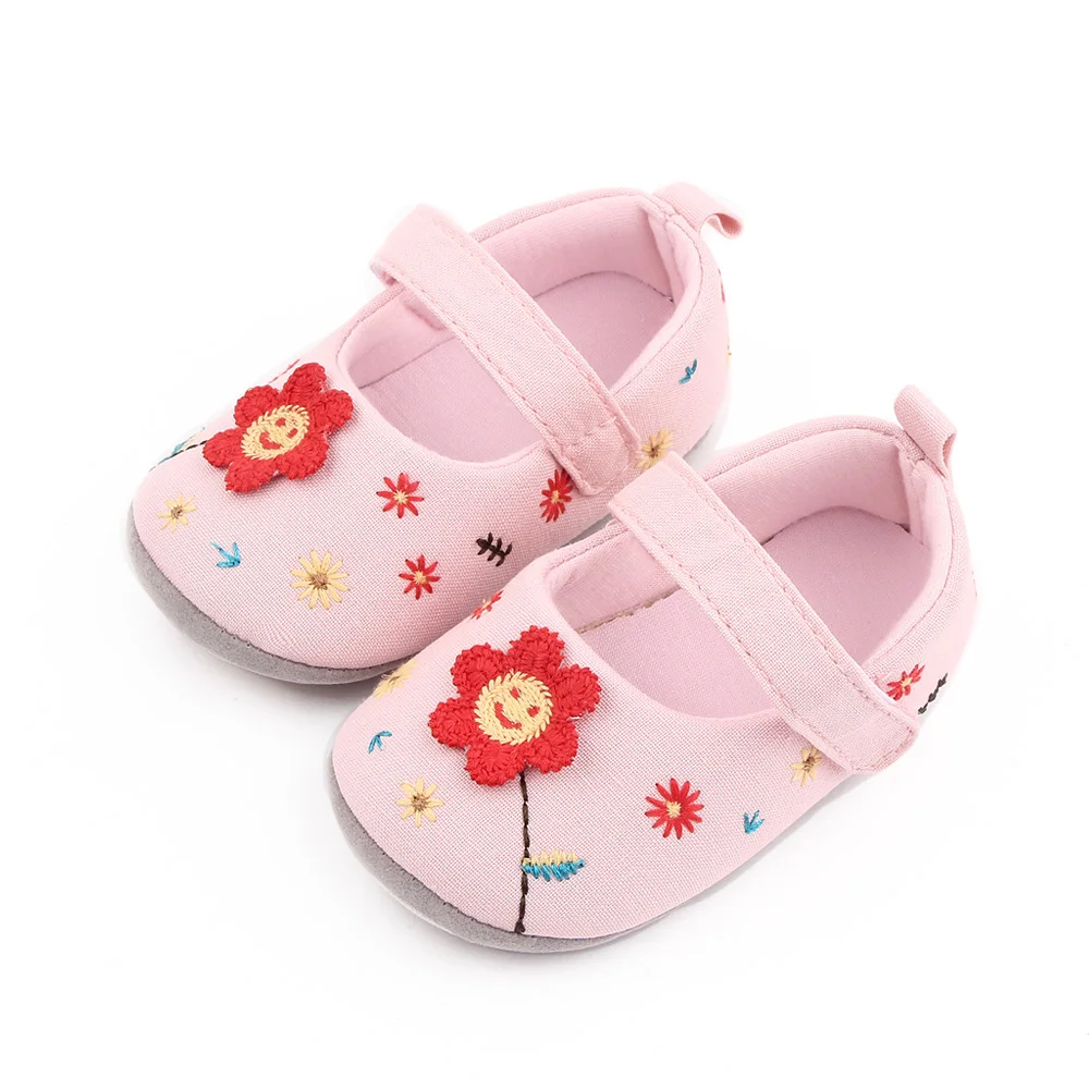 Spring and Autumn Cute Embroidery Flower Solid Color Soft Soled Baby Girls Princess Toddler Shoes details
