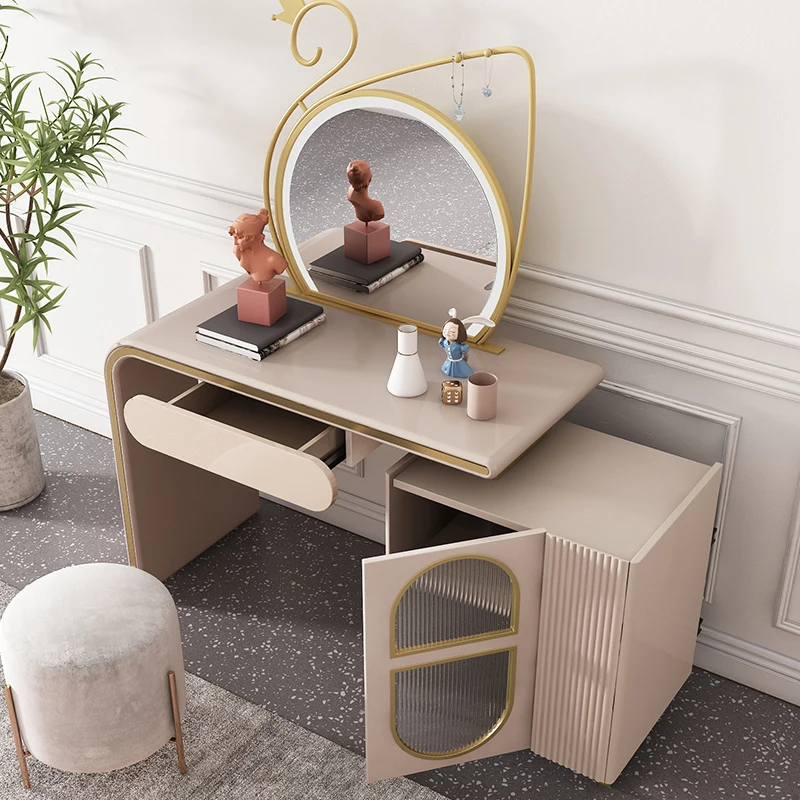 Nordic style modern bedroom furniture makeup  led vanity mirror dressing table