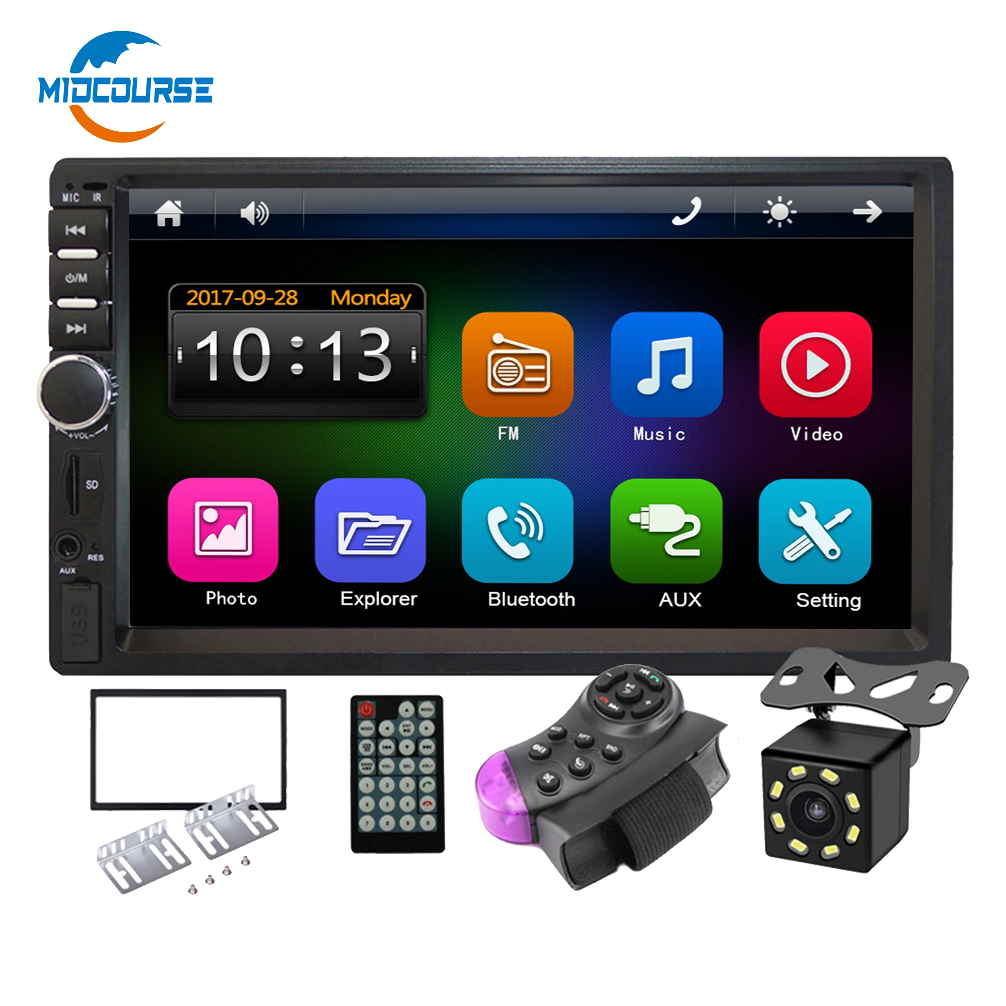 7" Double 2Din Touch Screen Car MP5 MP3 Player bluetooth Stereo AM/FM Radio Cam 