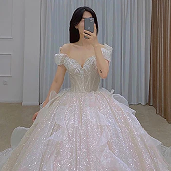 Sparkling Wedding Bridal Luxury Crystal Formal Dress Wedding Dress V Neck Wedding Dress