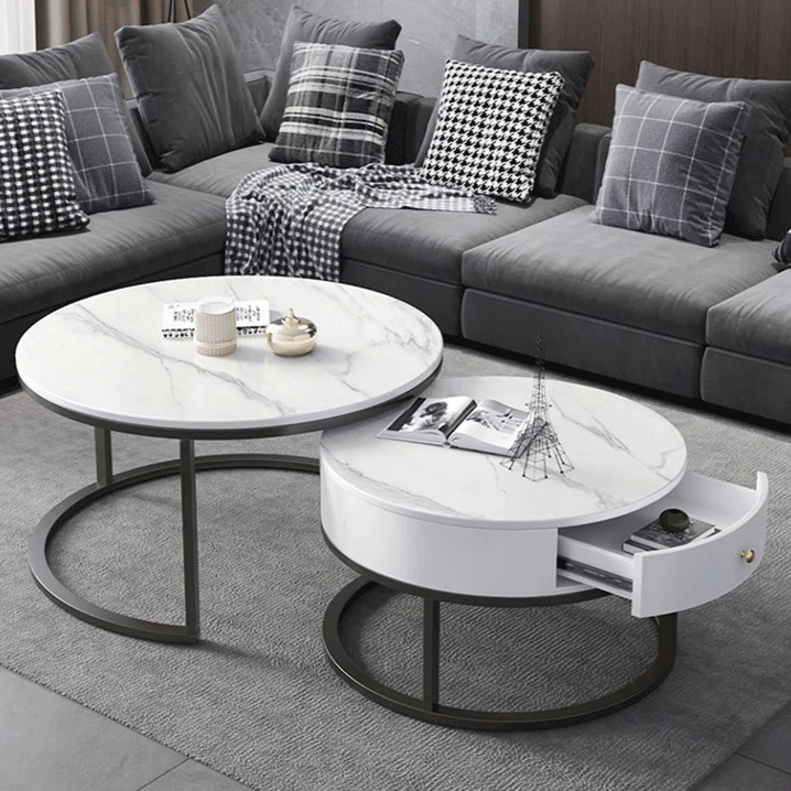 2021 Turkish design restaurant coffee shops metal leg marble white end table coffee table set