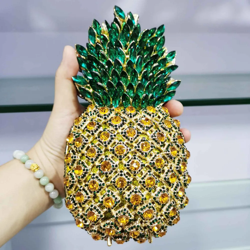 Luxury Crystal Green Pineapple Evening Bags Ladies Party Purse Chain Clutch Bags Female Diamond Handbags