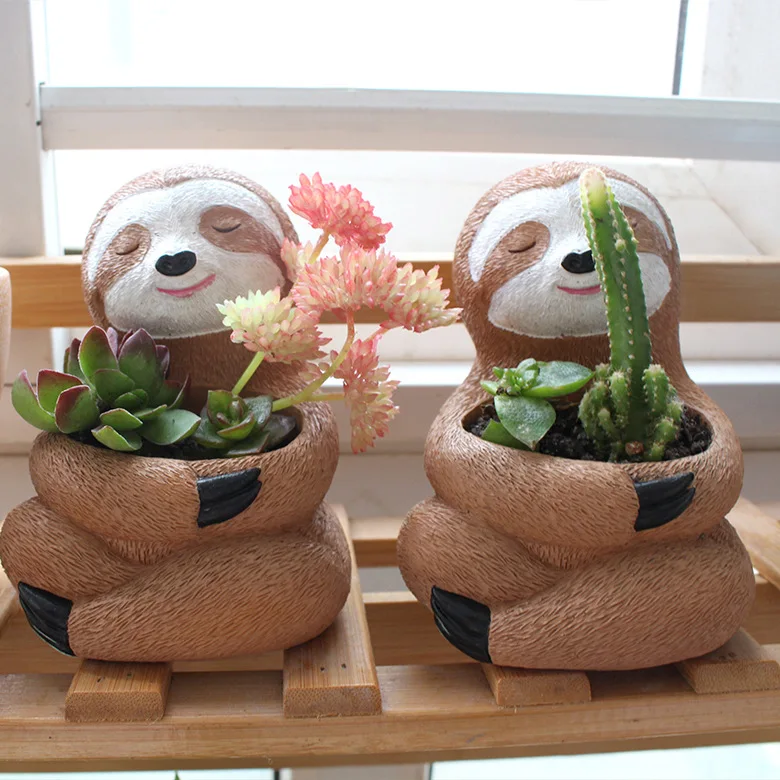 MB1 Sloth Flower Pots Succulent Planter Indoor Outdoor Resin Plant Cactus Pot Container Flower Pots Cactus