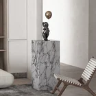 White Marble White Living Room Natural White Marble Side Table Arabescato Marble Stone Plinth Table