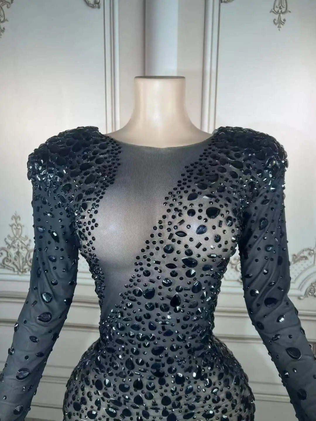 SFZ-24FA6435SATIN BLACK STONES DRESS