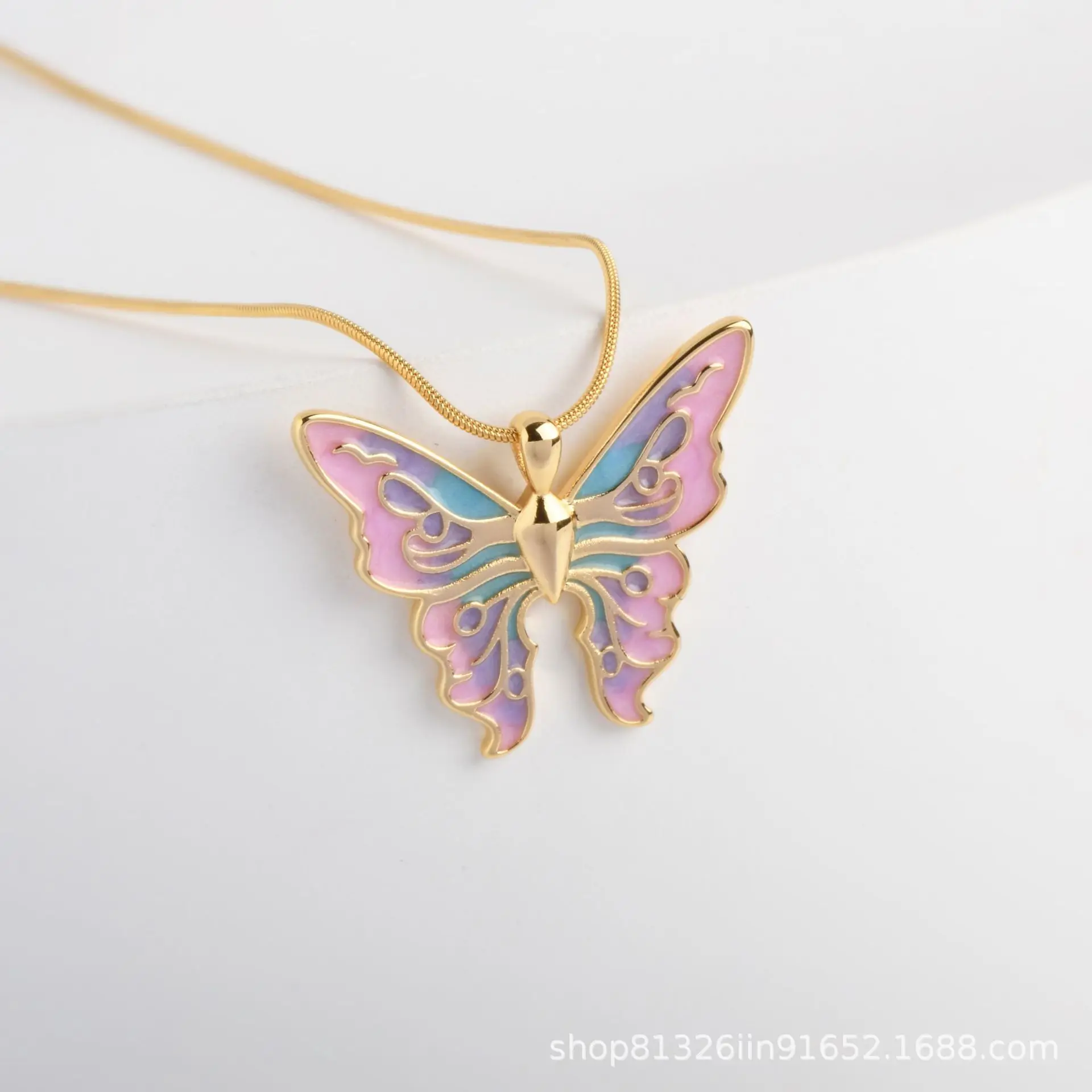 Rainbow fairy dream Wonderland Irina gradient color illusion butterfly titanium steel necklace