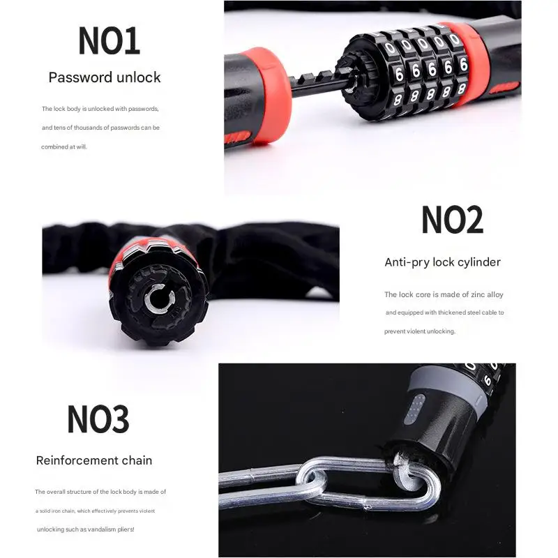 Portable Password-Lock Chain Accessory for Electric Battery Bicycles and Motorcycles Convenient Anti-Theft Accessory