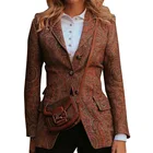 Jacket Women Autumn And Winter Suit Retro Print Lapel Jacket For Women