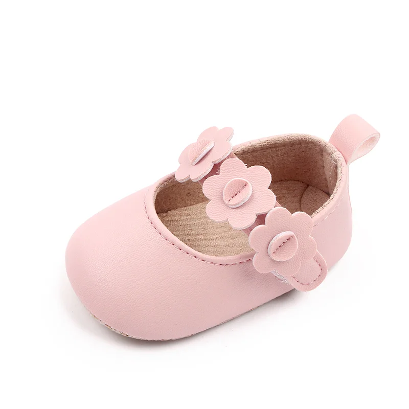 Baby Girl PU Small Leather Shoes Solid Color Small Flower comfort Infants Soft Soled Toddler Shoes factory