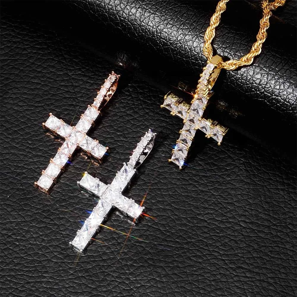Cz Pendant Necklace Bling Cross Charms 