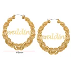 Hoop Hoop Bamboo Earrings 14k 18k Gold Plated Xoxo Heart Shape Custom Name Bamboo Hoop Earrings Wholesale