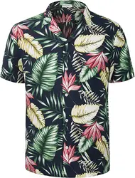 Men's Hawaiian Shirt Quick Dry Breathable Short Sleeves Floral Printed Button Down Summer Beach Shirts