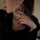 Big Earring Earrings Fashion Rhinestone Heart Shape Big Hoop Earring Women Simple Earring Heart Earring Stud