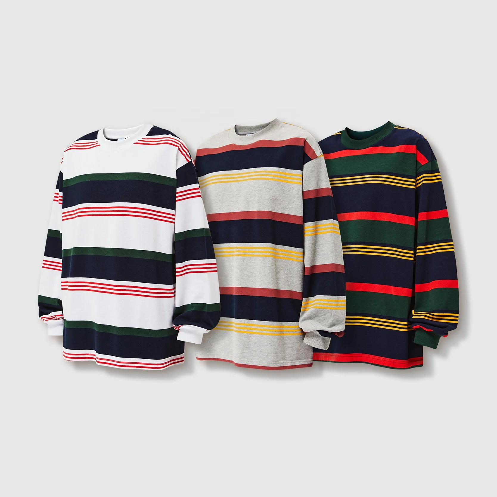 INFLATION Stripe Black Patwork Colorblock Long Sleeve Tshirt Men Unisex Oversize Tshirt Blank Drop Shoulder T-shirts Knitted