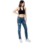 Customized Women Causal Street Style Print Denim Fabric Skinny Jean Pants With Custom Logo