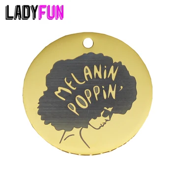 Ladyfun Customizable Melanin Poppin Afro Girl Pendant Charm Round Disc 25mm Woman African American Charms For Black Women Gifts