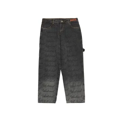 Wholesale OEM Letter Printed Stonewashed Demin Jeans With Tape Streetwear Baggy Jeans Men