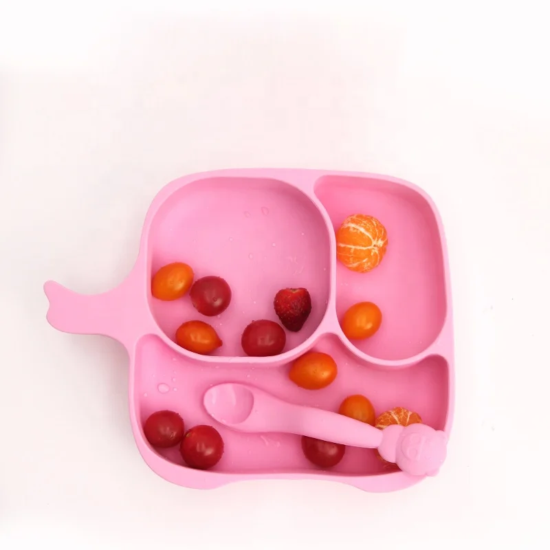 suction silicone plate with straw for baby divided Plate baby toddler plate BPA Free