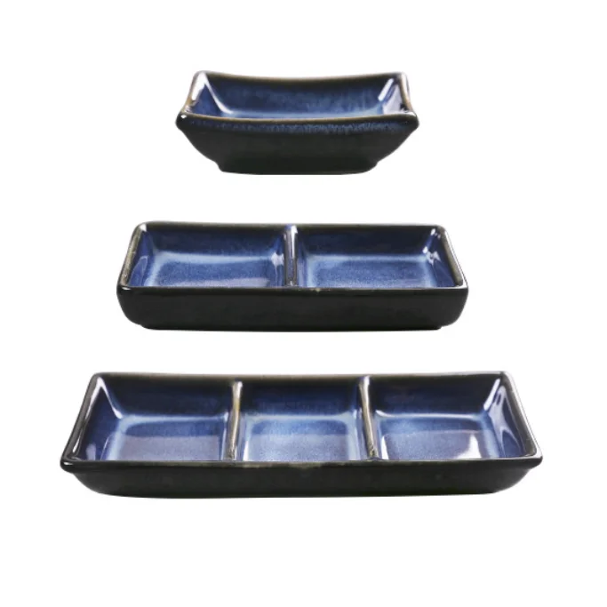 Japanese Sauce Dipping Plate with 3 partitions dressing soy sauces plates dishes 