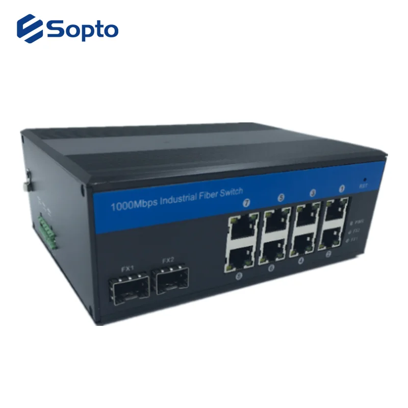 Sopo工业媒体转换器10/100/1000米以太网2 SFP端口多rj4 5千兆光纤媒体转换器