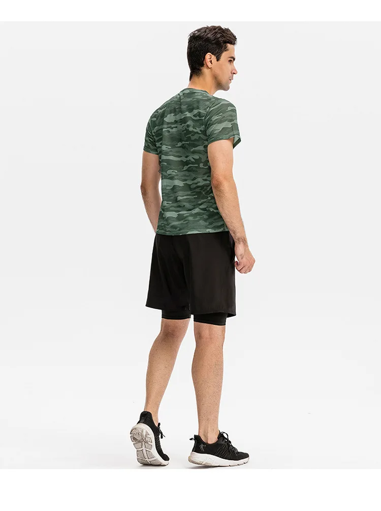 Men's Sports Loose T-shirt Outdoor Training Gym Running Camouflage Quick-Drying Breathable Short Sleeves Top