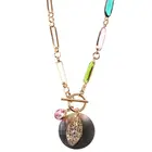 Bead New Arrival European Multi Color Bead And Rose/ Clear Cubic 16k Real Gold Plated Necklace For Women Jewelry
