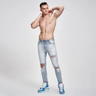 Jeans For Men Jeans HUNTW High-quality Custom Light Blue Ripped Denim Painted Jeans Pent For Men