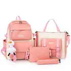 Pink Bag Hot Selling Custom Fashion Pink Travel School Bag Women Girls Student Cat 4 Pcs Backpack Set