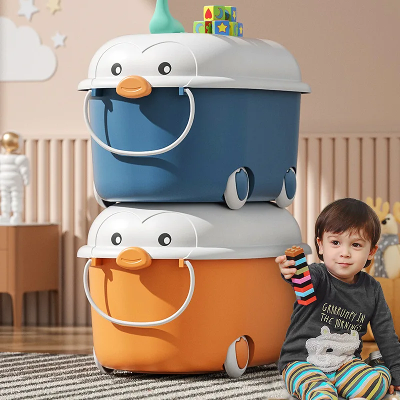 Wholesale hot selling Children's cartoon cute and fun penguin toy clothing and snacks PP plastic storage toy box