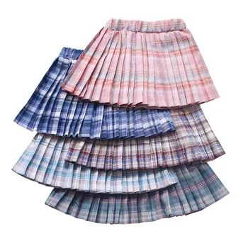 Factory directly Kids Girls Pleated Plaid Skirt High Waist Girl School Uniforms Mini Knife Pleated Skirts