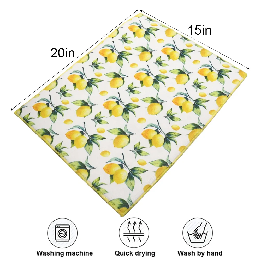 Lemon print Microfiber soft spone dish dry mats Kitchen accessories Kitchen gadgets custom logo easy clean multi-use drying mats