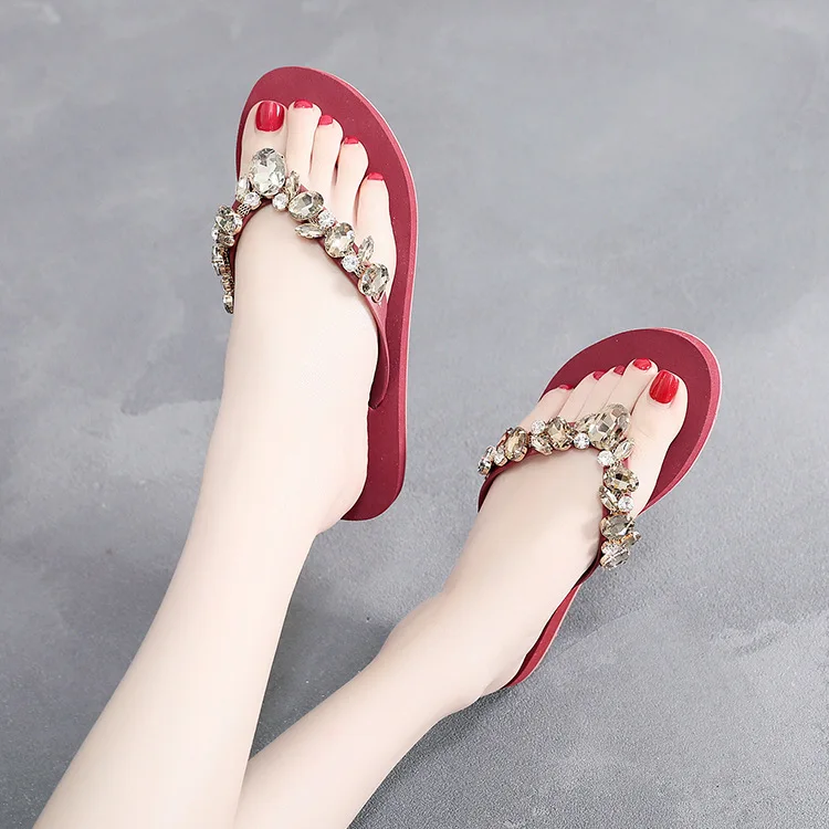 Buy 2021 Four Seasons Plush Slippers Trendy Korean Style Rhinestone Open  Toe Outer Wear Net Red Shoes on ezbuy SG