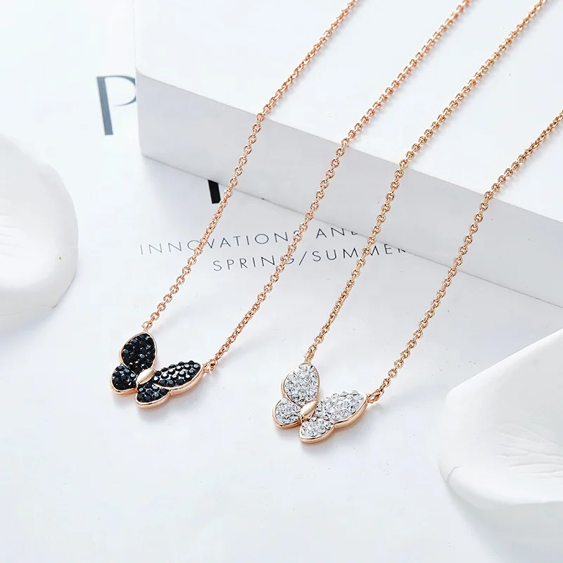 CDE N1819A-S Brass Jewelry Animal Butterfly Necklace Crystal New Arrival  Cubic Zircon Rose Gold Plated Necklace Jewellery